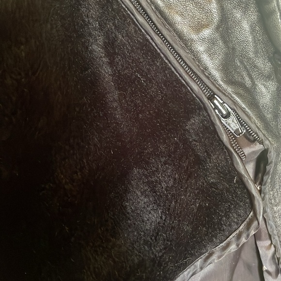 Black with Tan Trim Long Leather Jacket - Picture 6 of 14